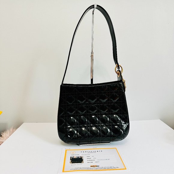 AUTHENTIC LADY DIOR PATENT LEATHER SHOULDER BAG MADE IN ITALY MA-0977 W COA - Picture 1 of 16
